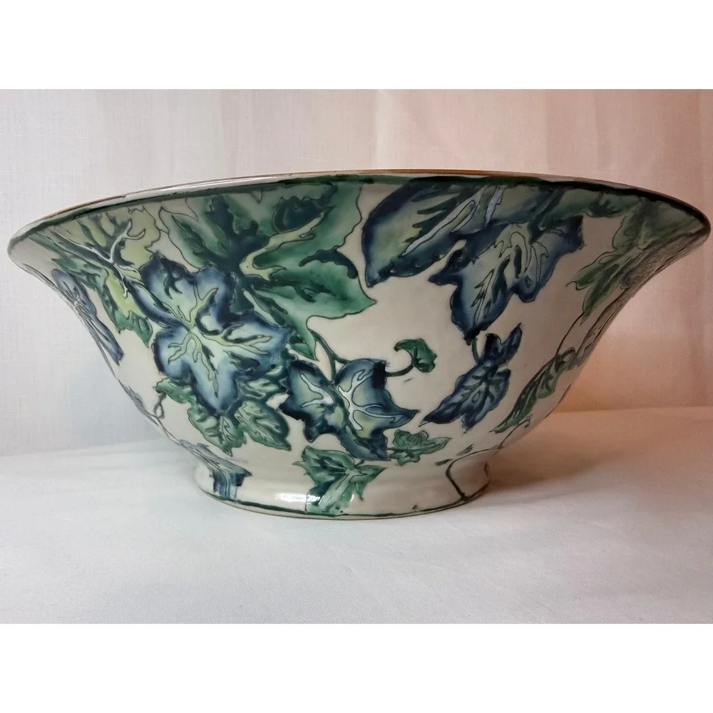 Large Vintage Chinese Ivy Floral Bowl Oklahoma Importing‎ Co 12